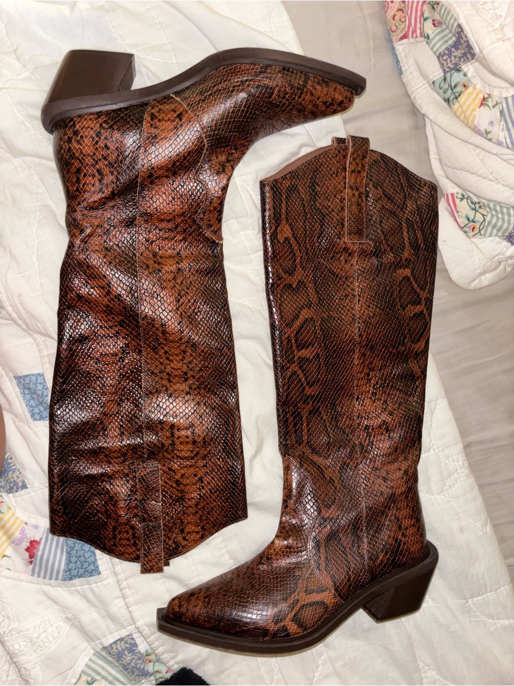 Alohas Mount Leather Snake Print Cowboy Boot EU 38/ US 7.5 - Picture 3 of 4